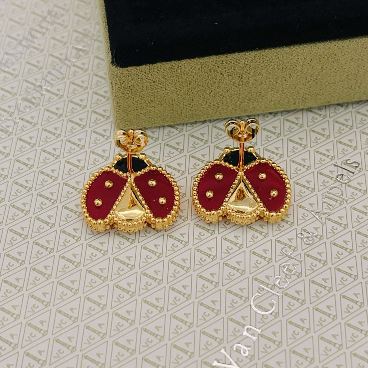 rose gold brass clover Stud Earrings for women - alternate angle view 5