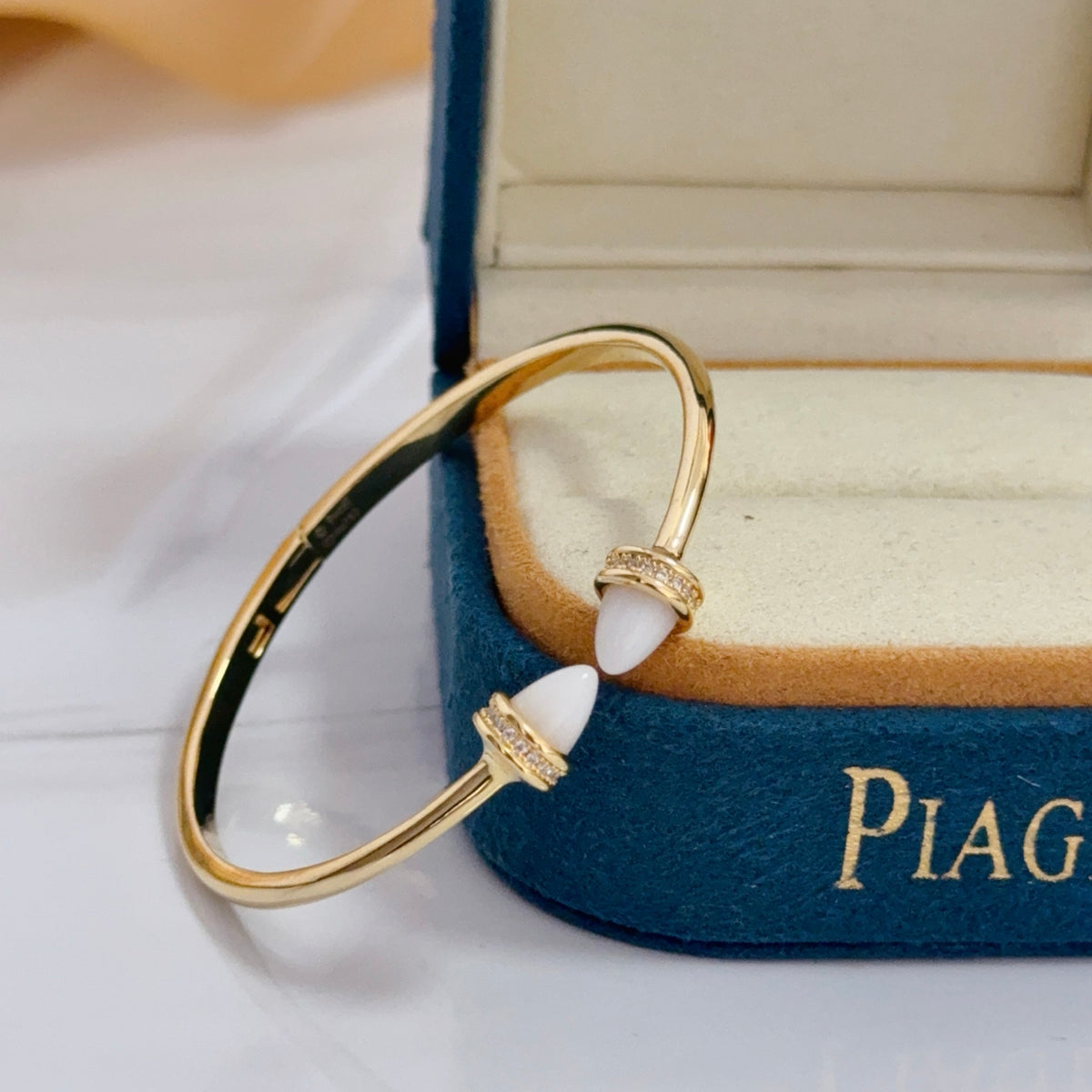 gold crystal inlaid Bangle for women - alternate angle view 3