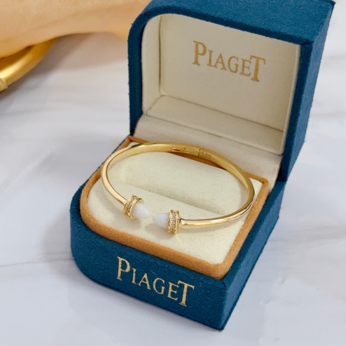 gold crystal inlaid Bangle for women - alternate angle view 2