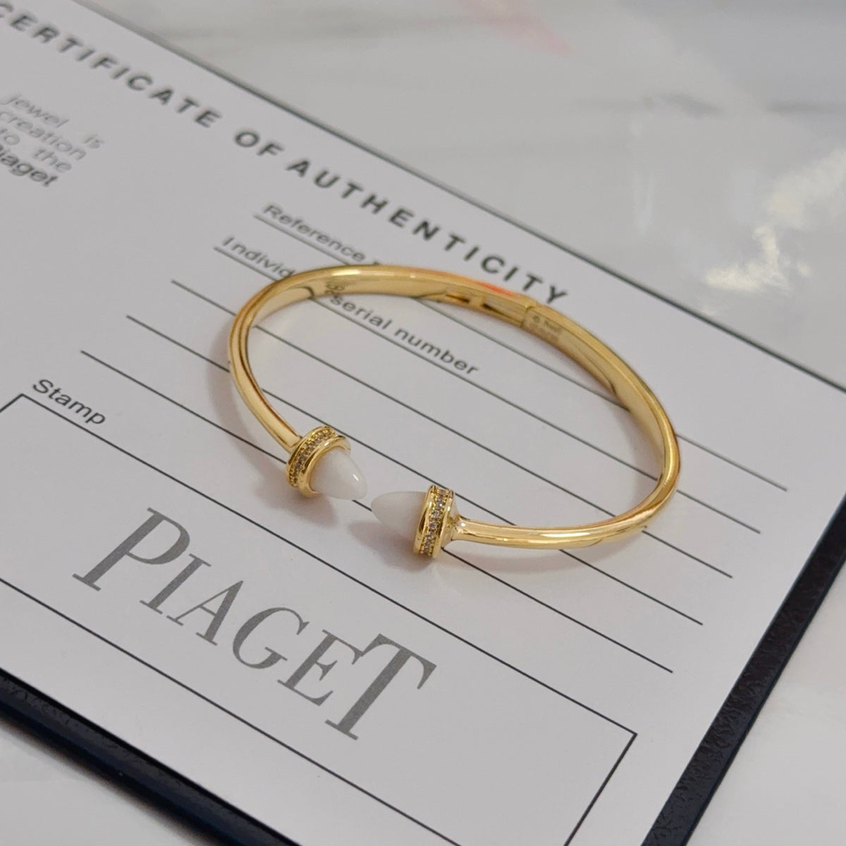 gold crystal inlaid Bangle for women - alternate angle view 7