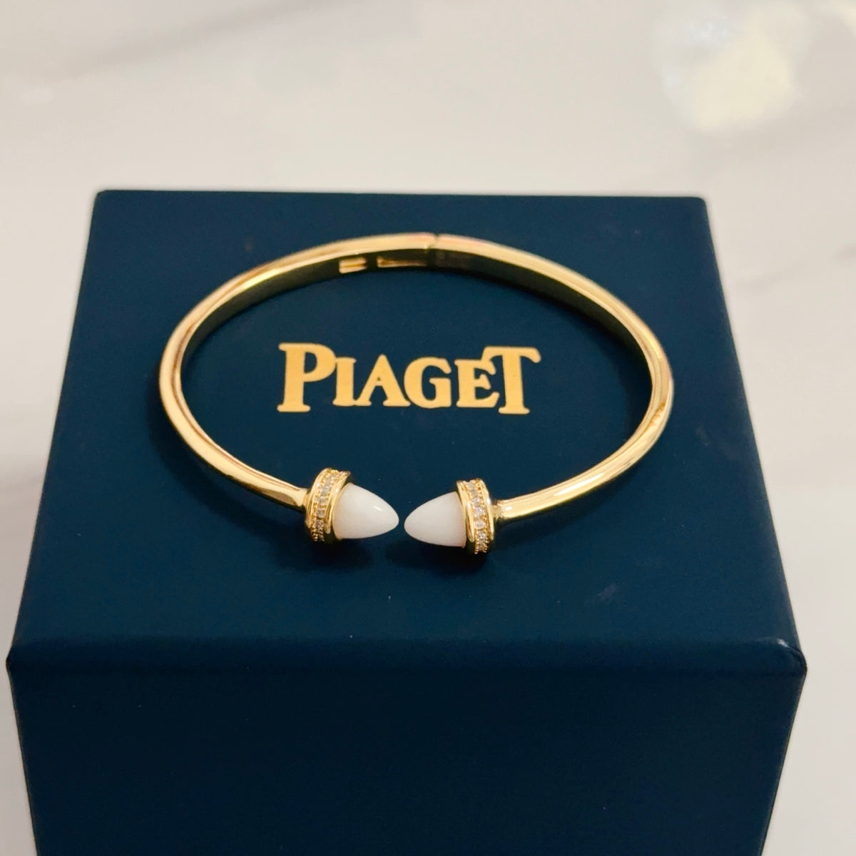 gold crystal inlaid Bangle for women - alternate angle view 6