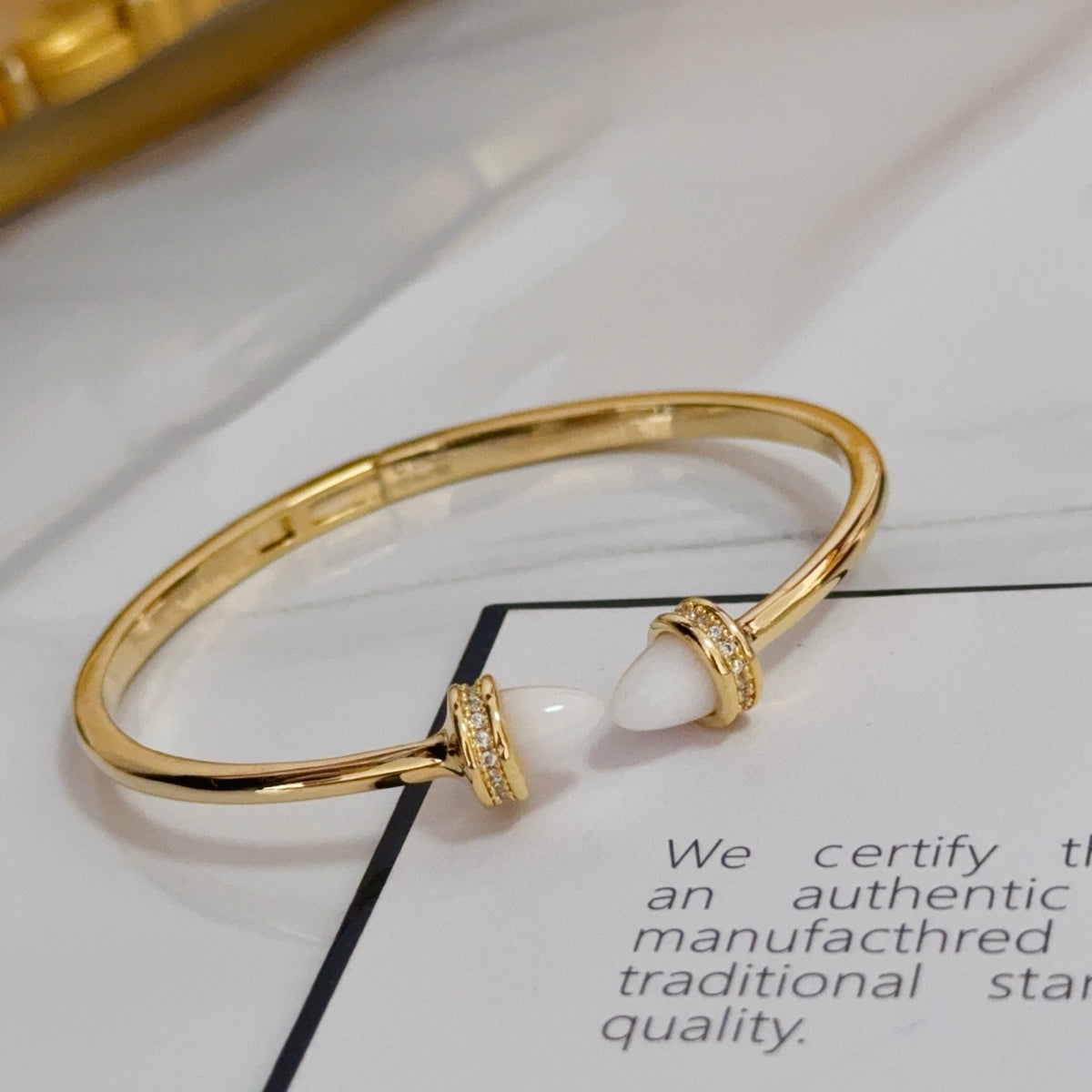 gold crystal inlaid Bangle for women - alternate angle view 8