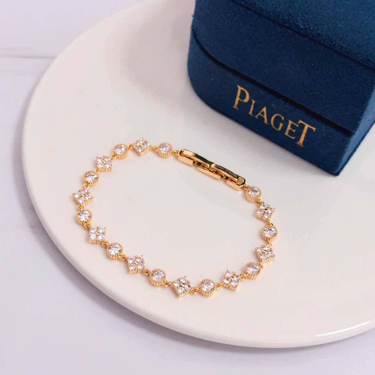 gold crystal inlaid Bracelet for women - alternate angle view 4