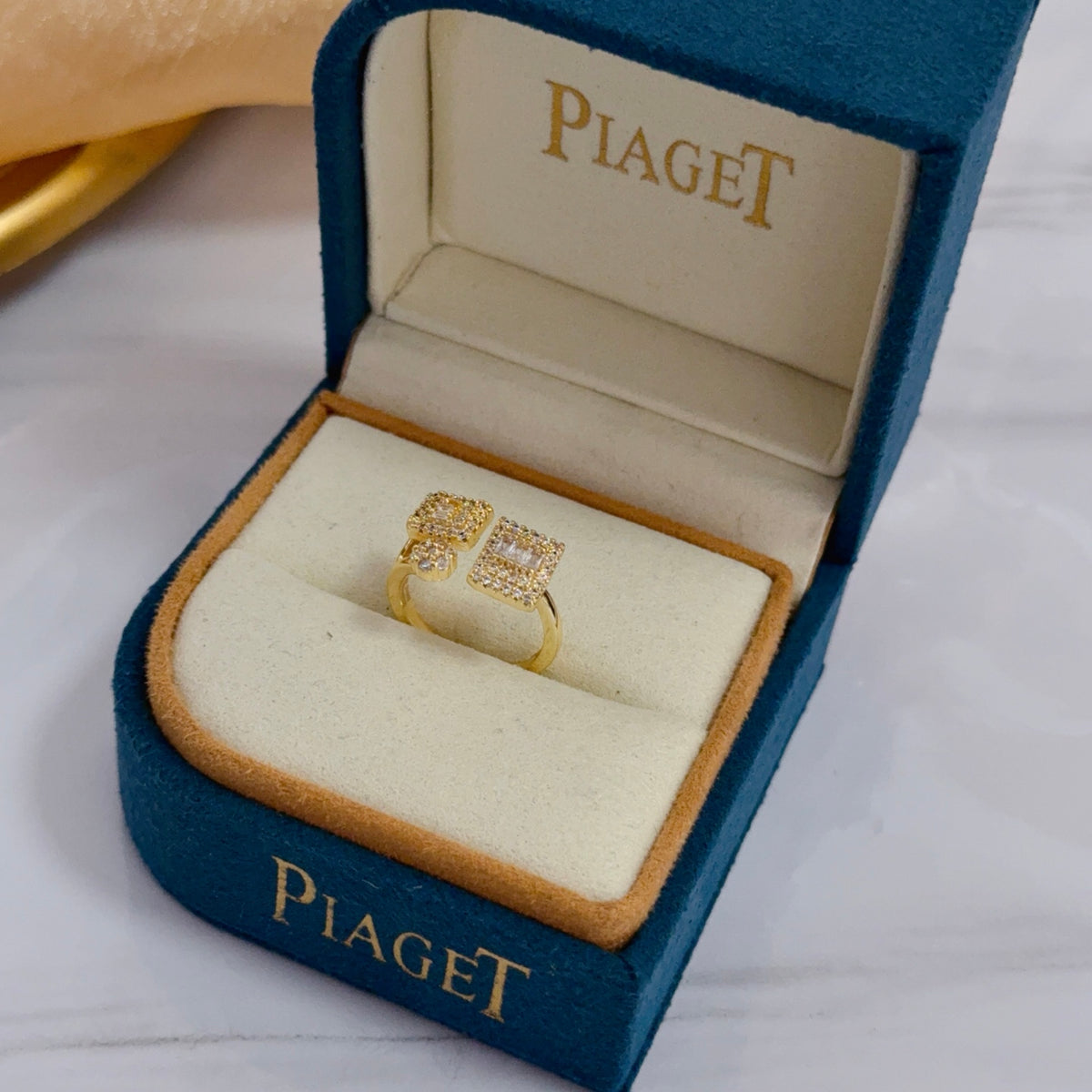 gold crystal inlaid Ring for women - alternate angle view 2