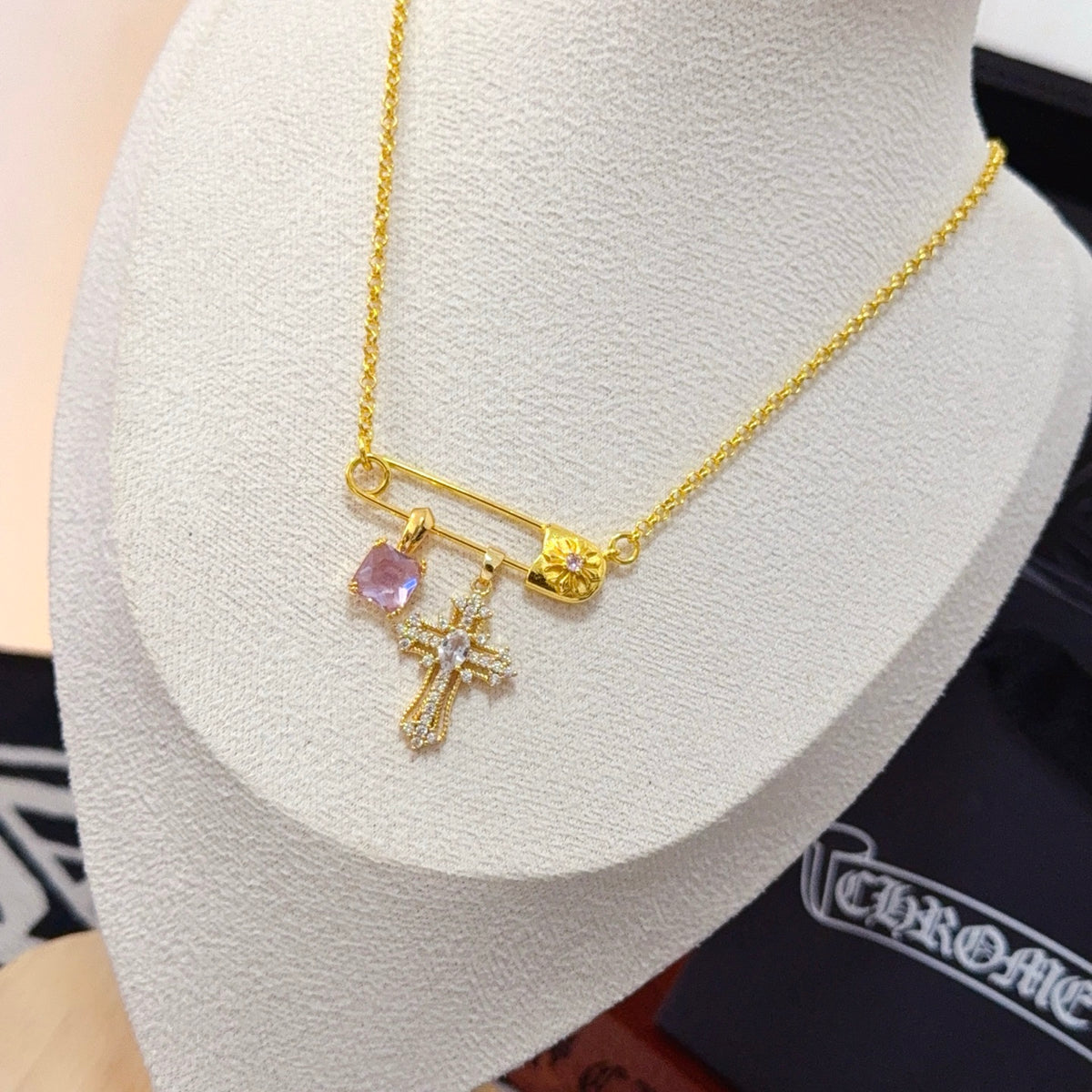 antique cross Necklace for women - alternate angle view 3