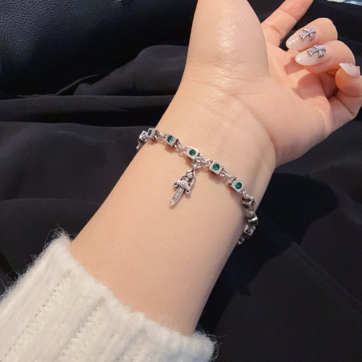 antique crystal cross Bracelet for men - alternate angle view 7