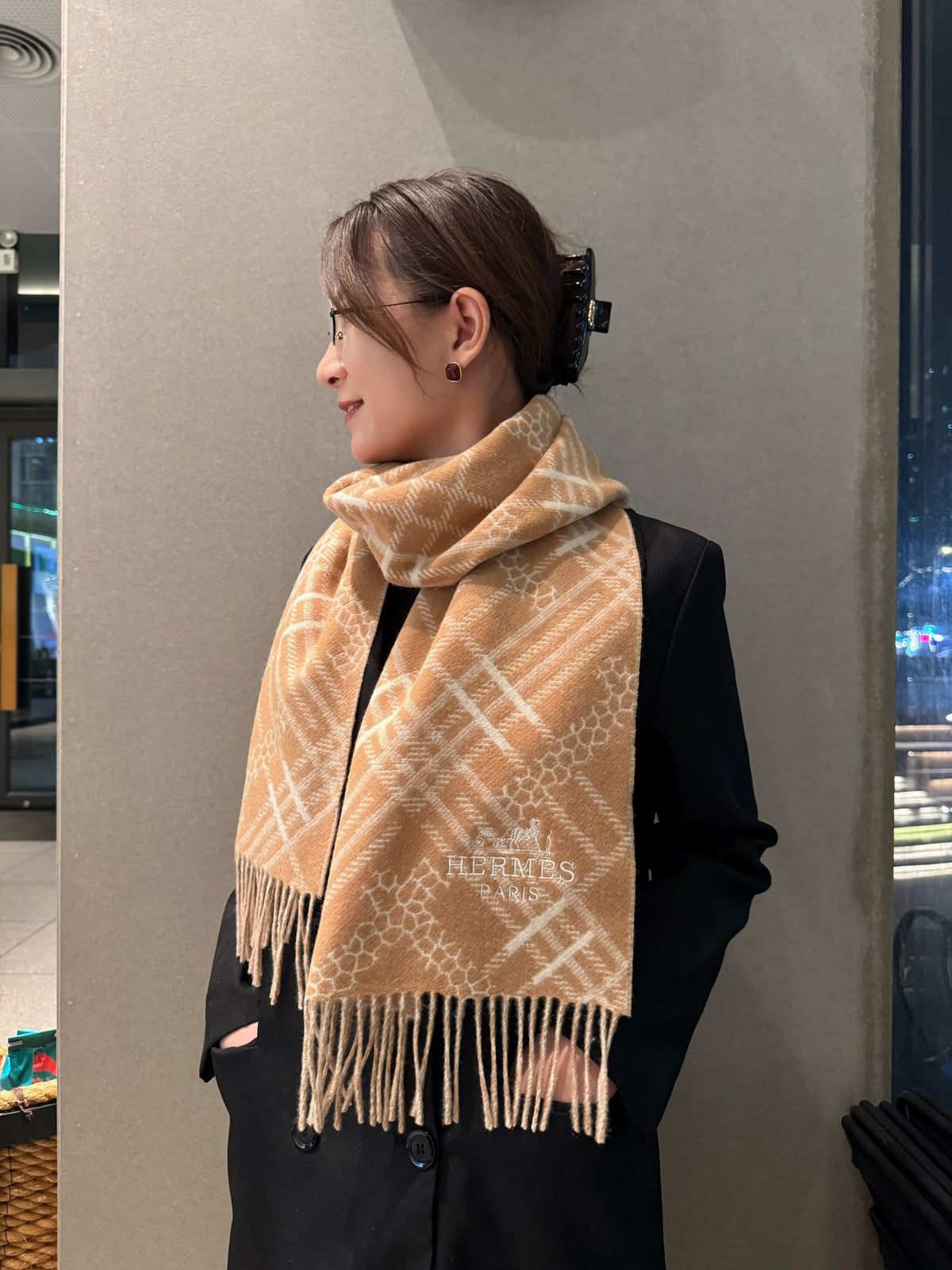 velvet floral Scarf for unisex couple - alternate angle view 3