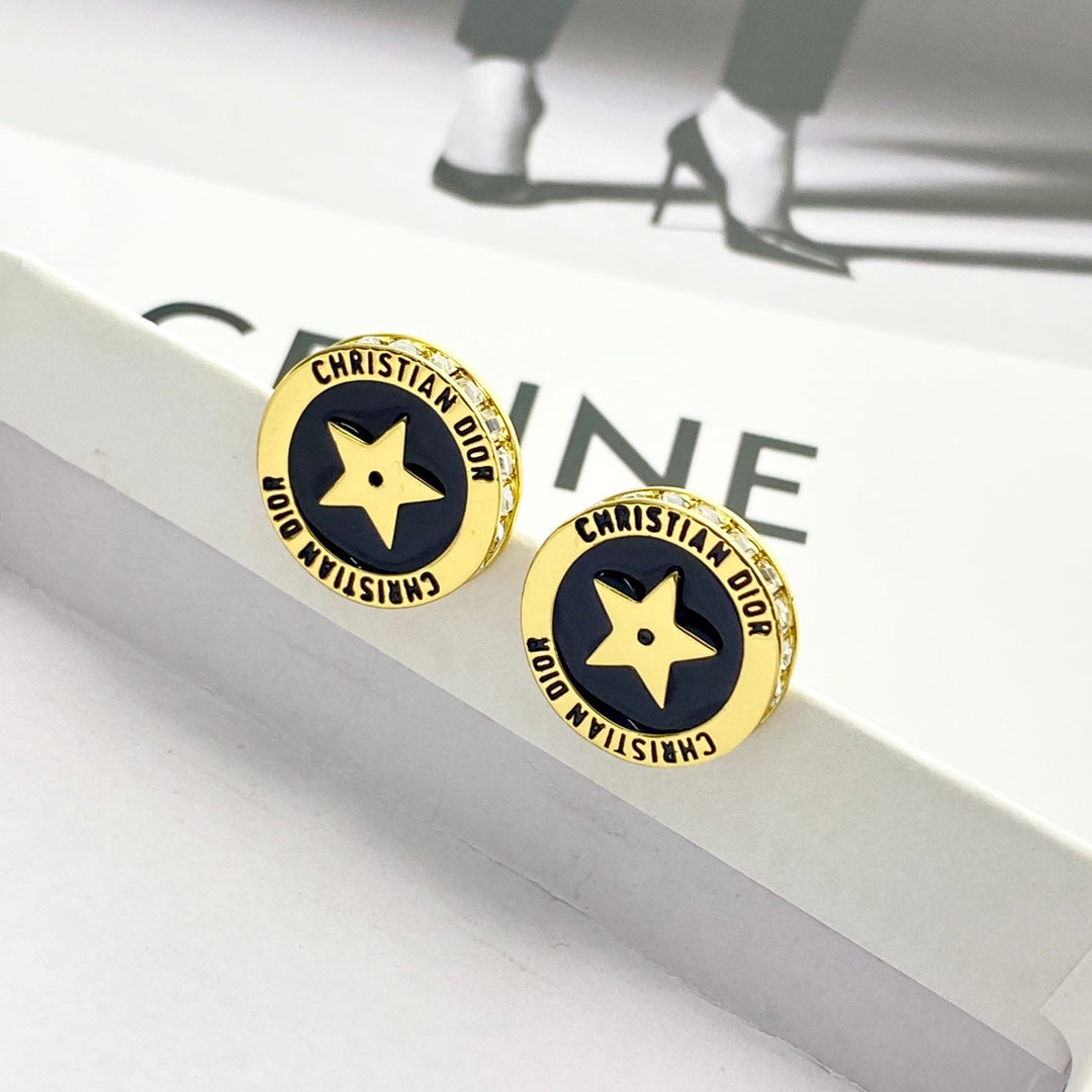 black and gold crystal letter Stud Earrings for women - alternate angle view 5