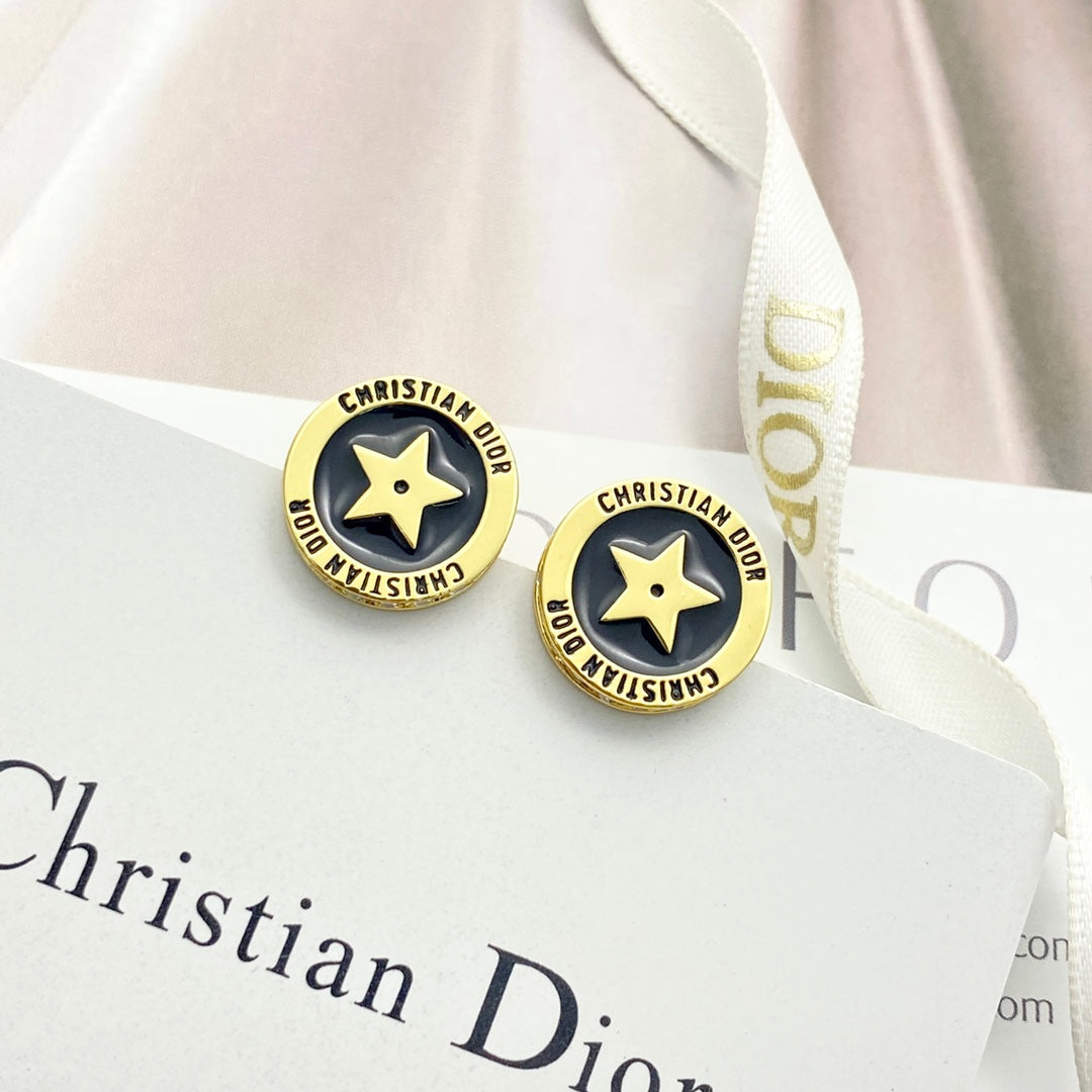 black and gold crystal letter Stud Earrings for women - alternate angle view 7