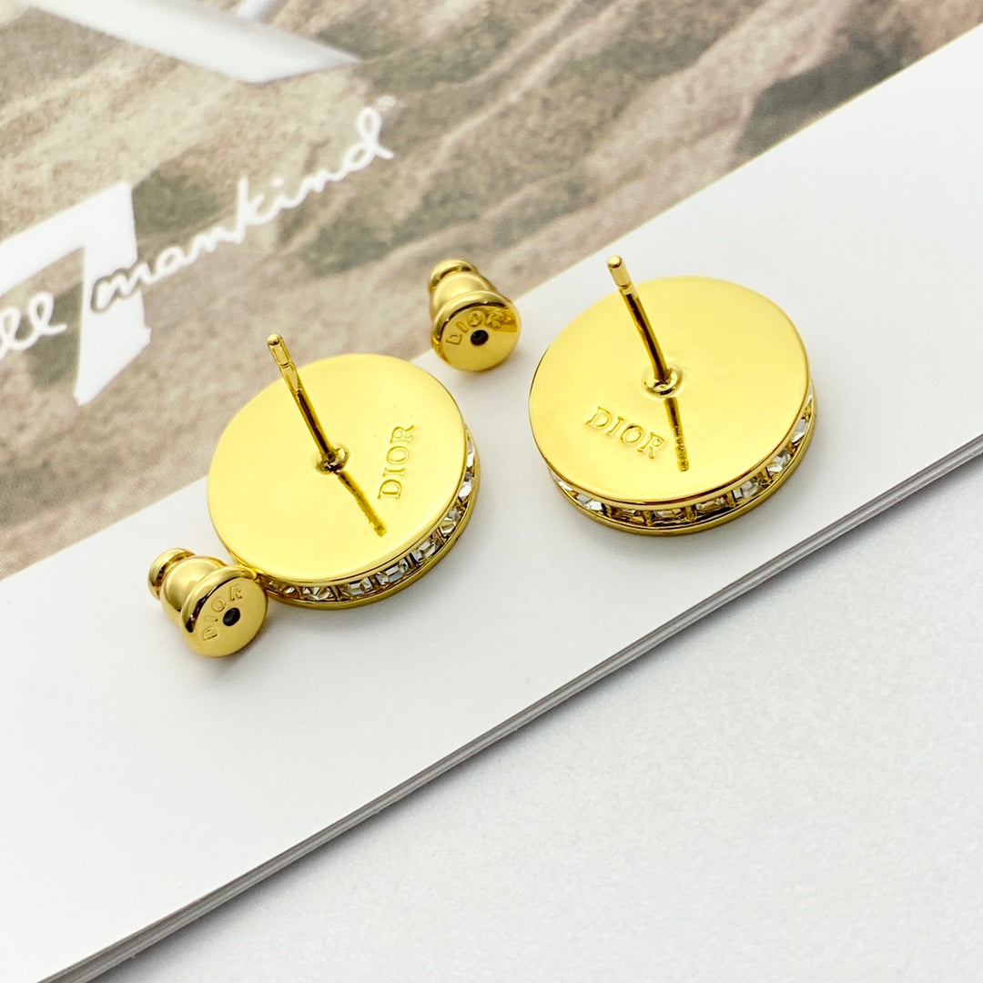 black and gold crystal letter Stud Earrings for women - alternate angle view 6