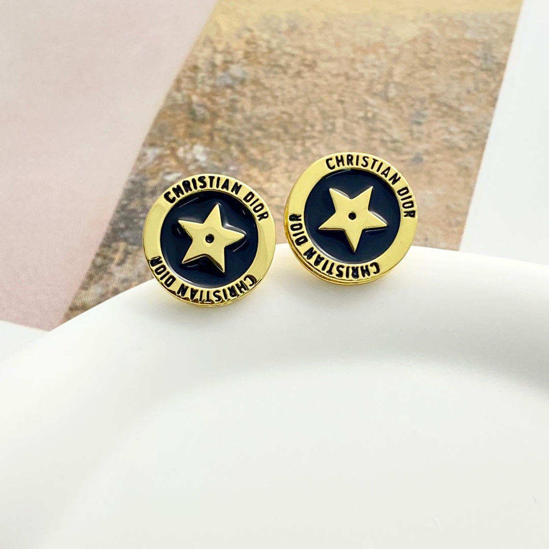 black and gold crystal letter Stud Earrings for women - product detail view