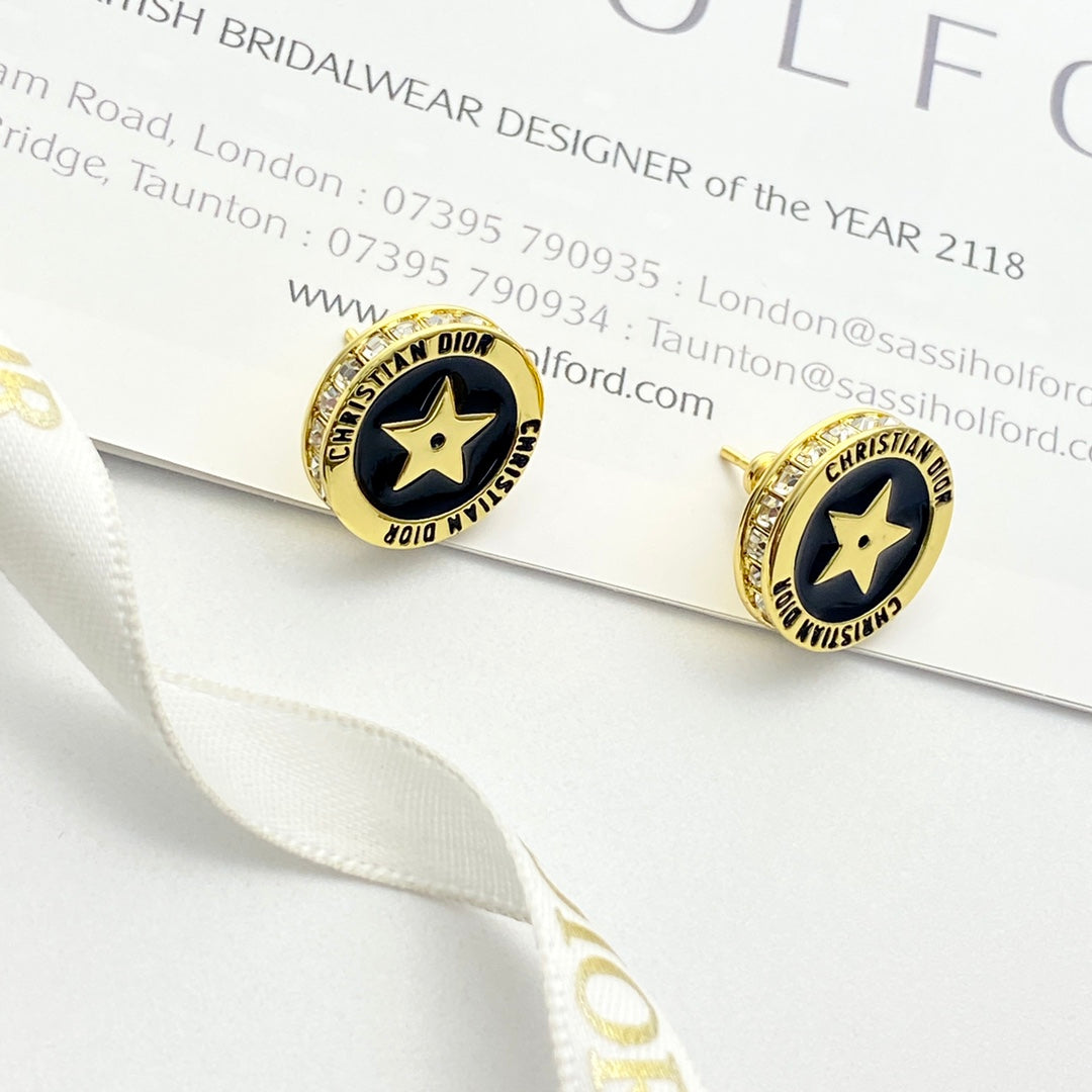 black and gold crystal letter Stud Earrings for women - alternate angle view 2
