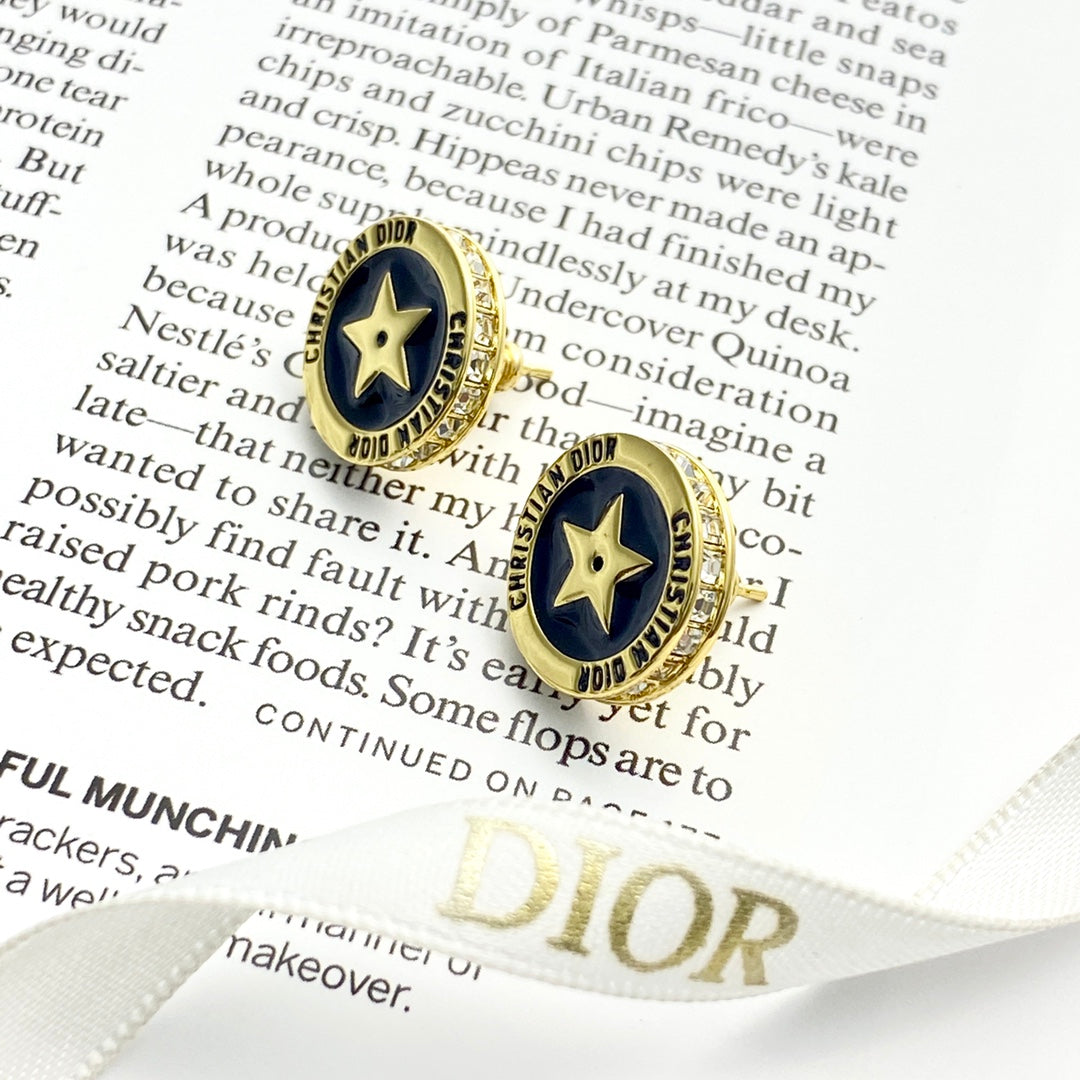 black and gold crystal letter Stud Earrings for women - alternate angle view 4