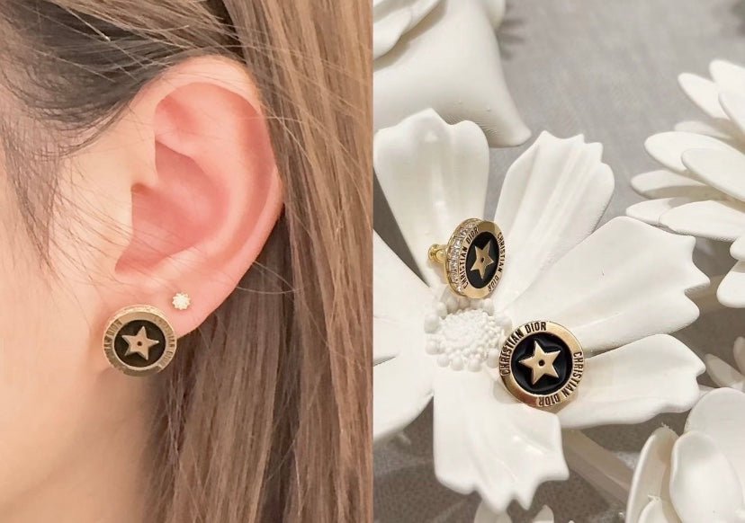 black and gold crystal letter Stud Earrings for women - alternate angle view 9