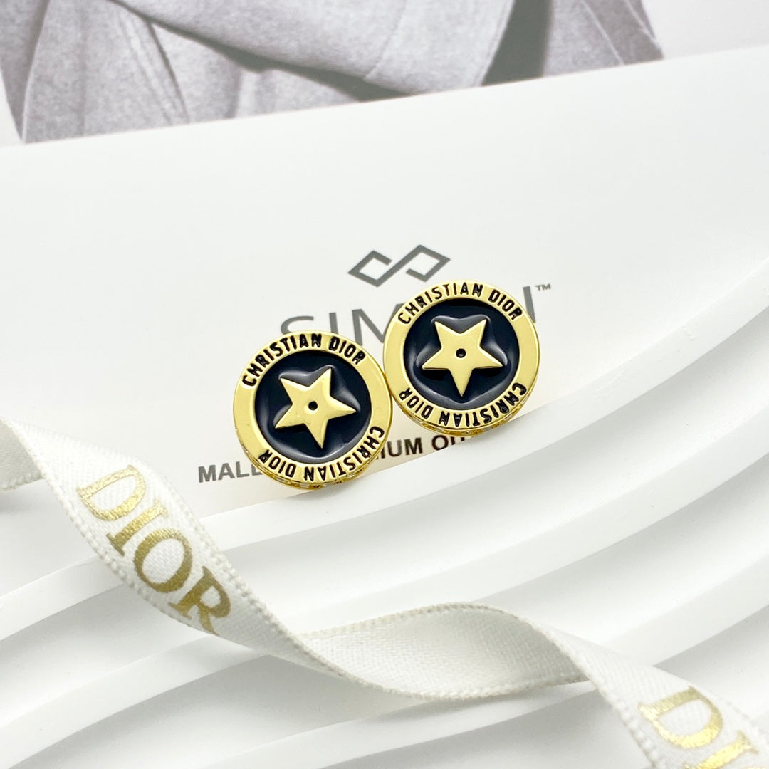 black and gold crystal letter Stud Earrings for women - alternate angle view 3