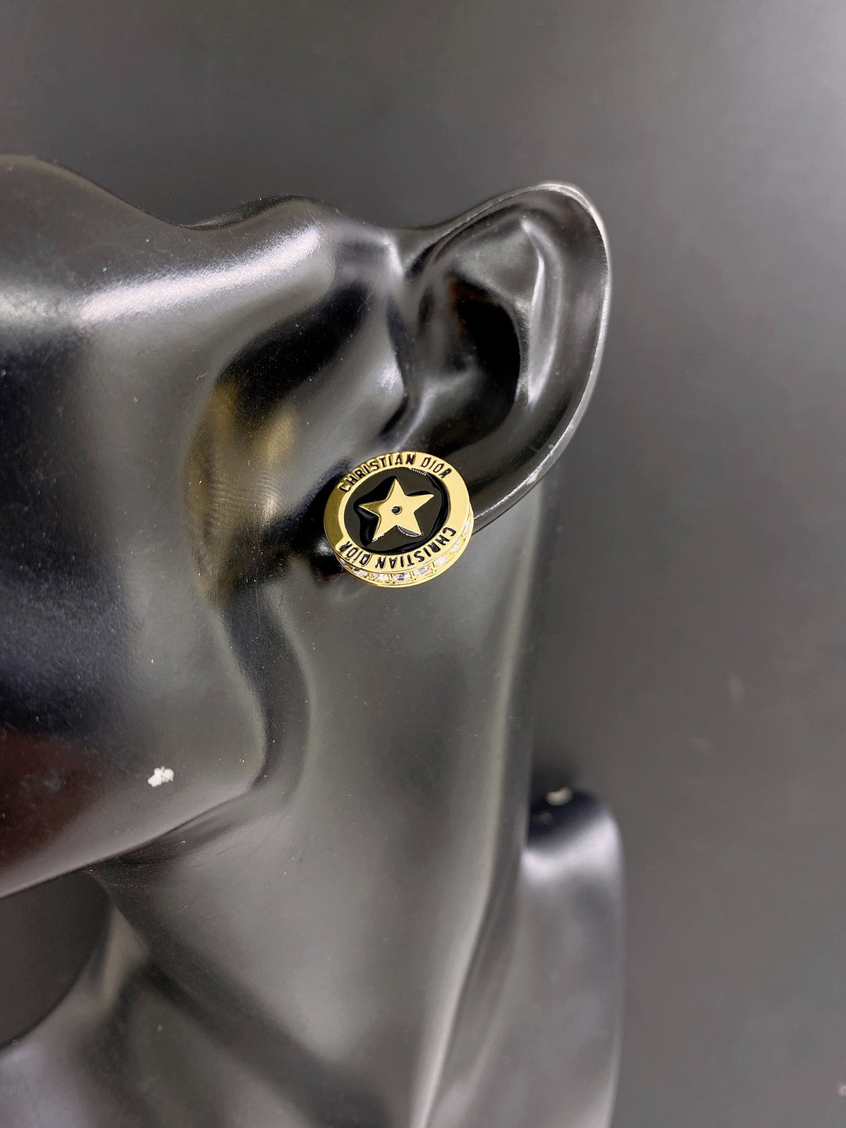 black brass letter Stud Earrings for women - alternate angle view 2