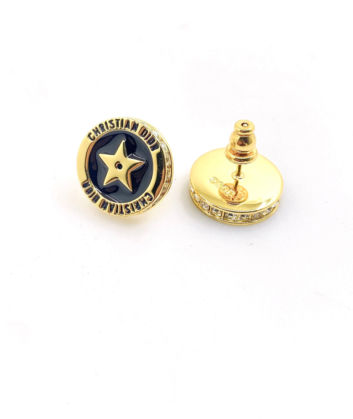 black brass letter Stud Earrings for women - product detail view