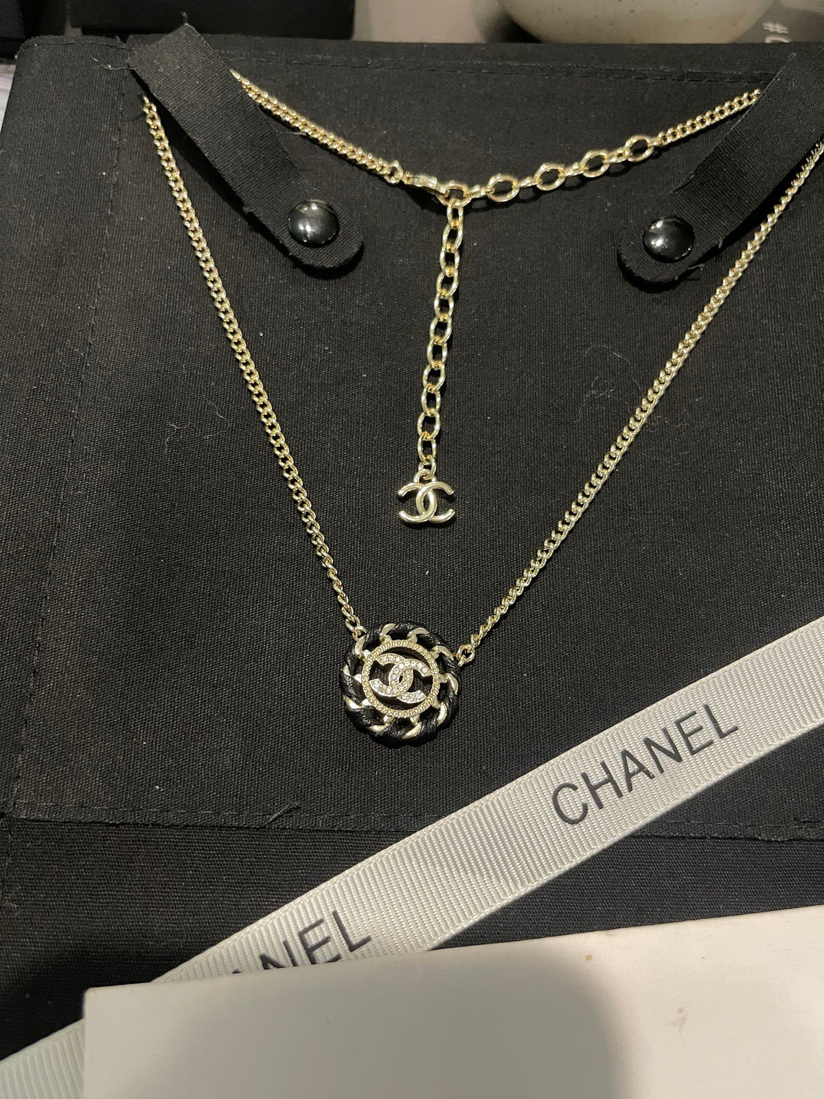 leather hollow Necklace for women - alternate angle view 2
