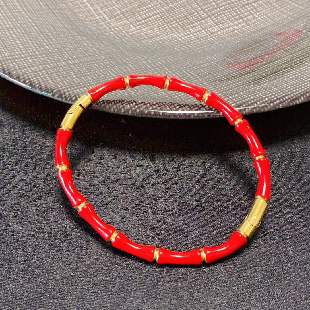 red sterling silver minimalist Bangle for kids - alternate angle view 8