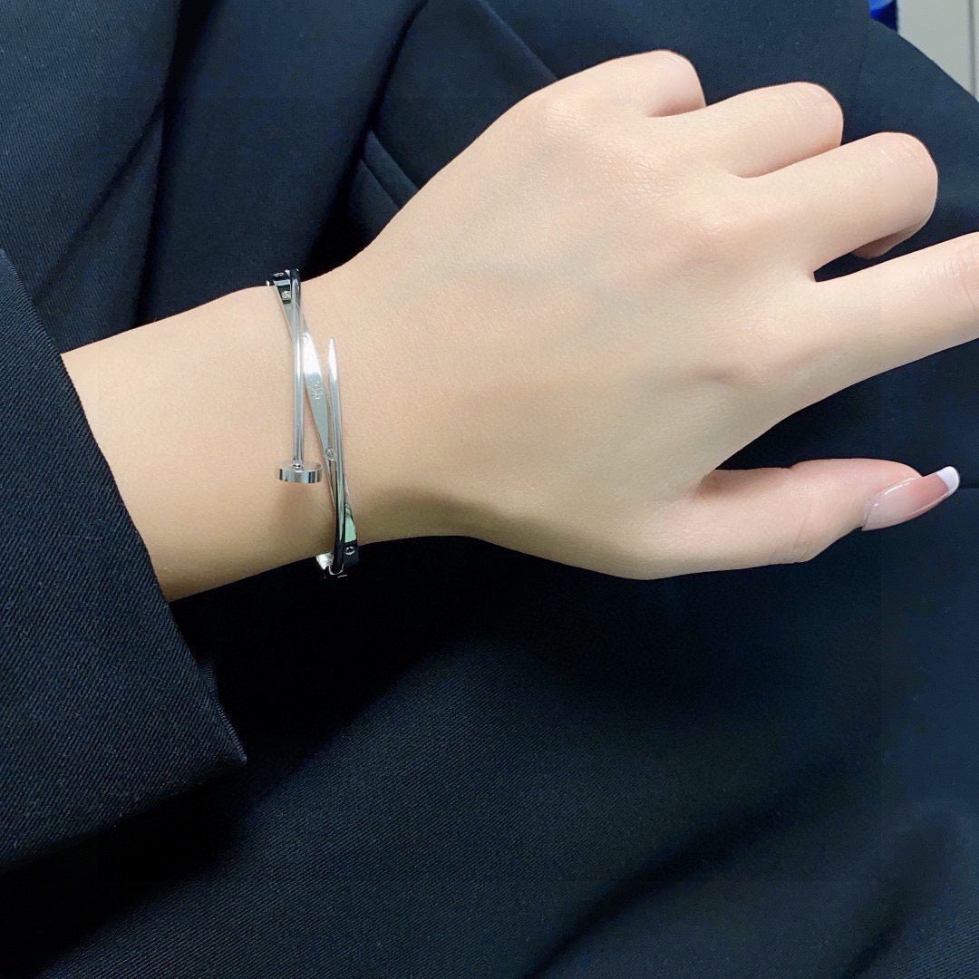 white crystal crystal inlaid Bangle for women - alternate angle view 3