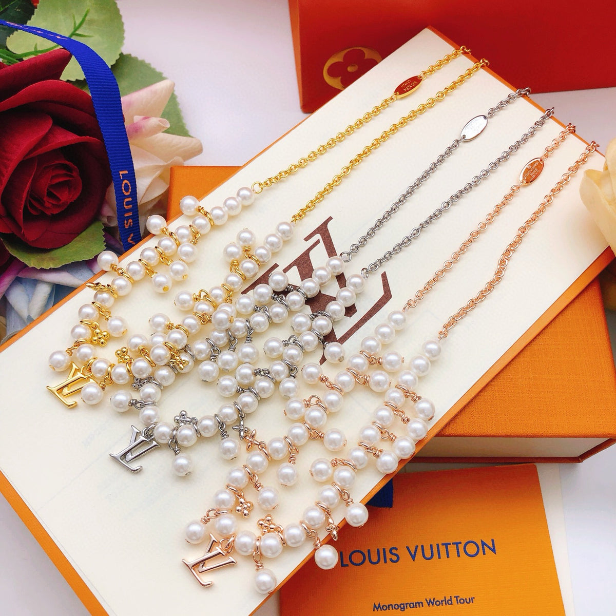 silver brass pearl Necklace for women - alternate angle view 6