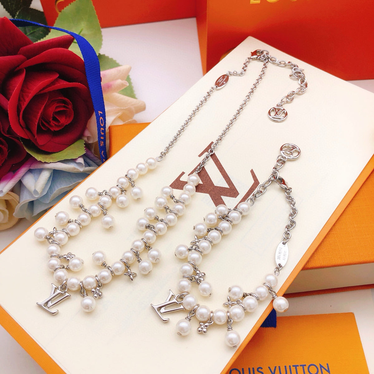 silver brass pearl Necklace for women - alternate angle view 8