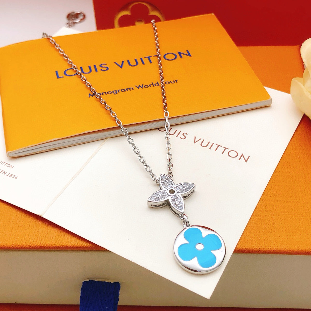 blue brass tassel Necklace for women - alternate angle view 3