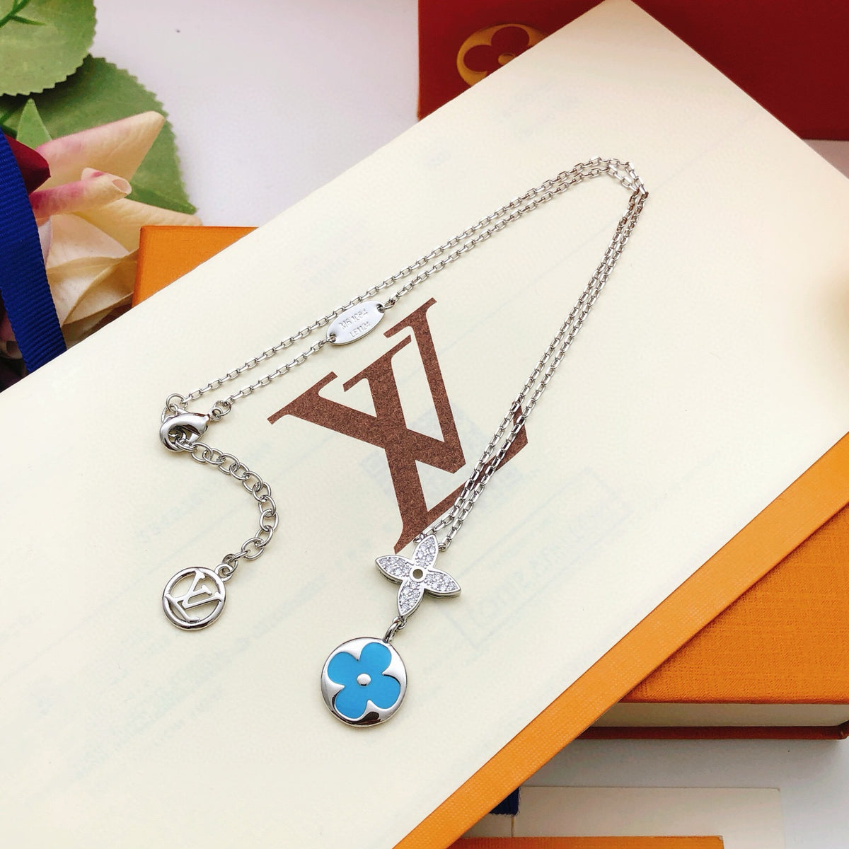 blue brass tassel Necklace for women - alternate angle view 7