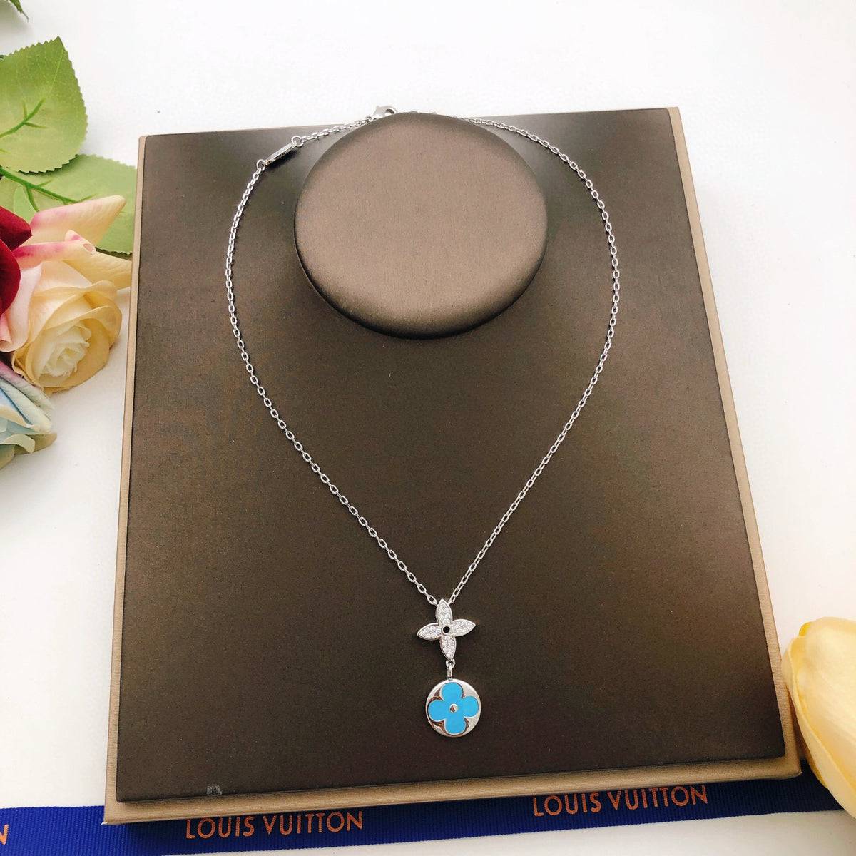 blue brass tassel Necklace for women - alternate angle view 6