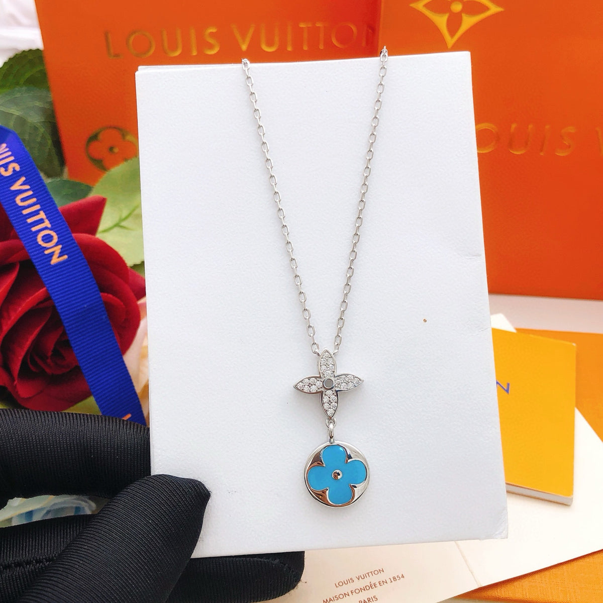 blue brass tassel Necklace for women - product detail view