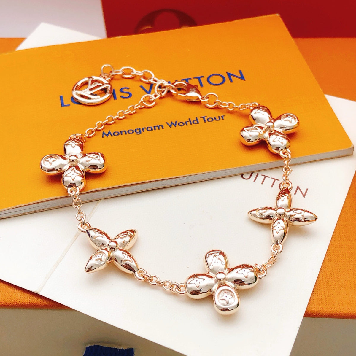 rose gold brass floral Bracelet for women - product detail view