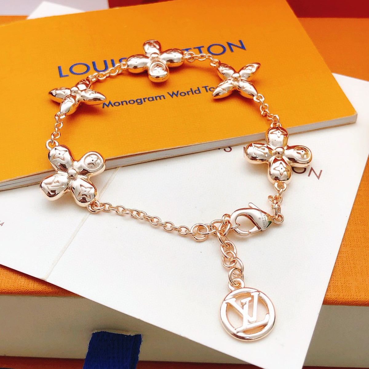 rose gold brass floral Bracelet for women - alternate angle view 2