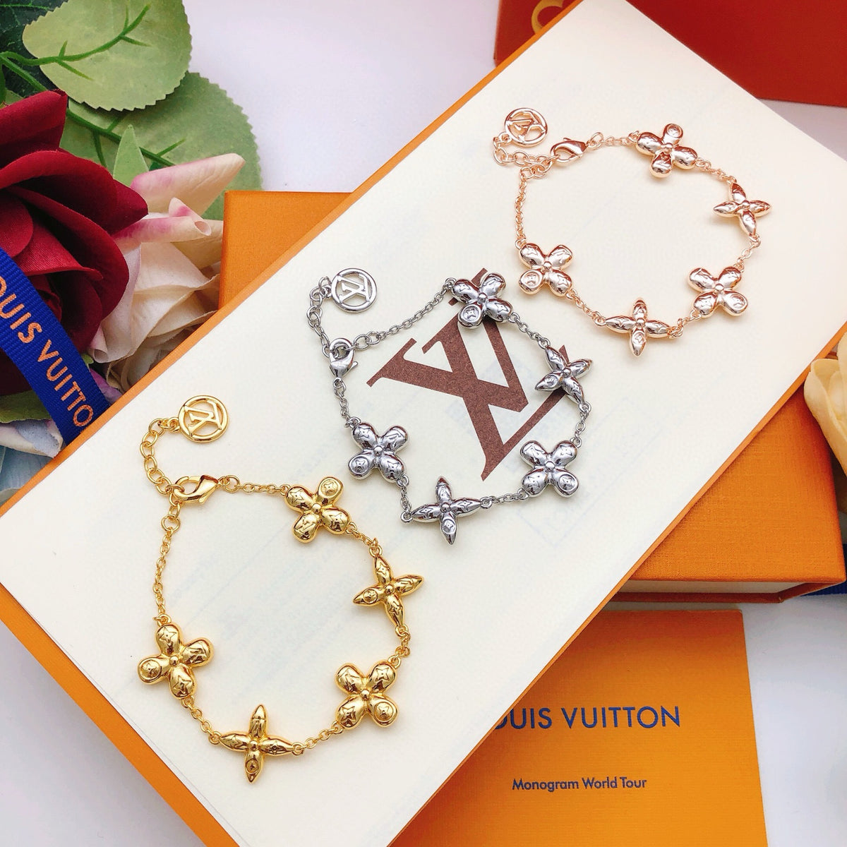 rose gold brass floral Bracelet for women - alternate angle view 5