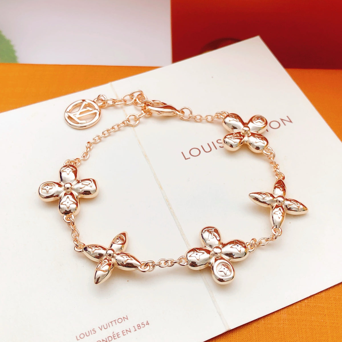 rose gold brass floral Bracelet for women - alternate angle view 4
