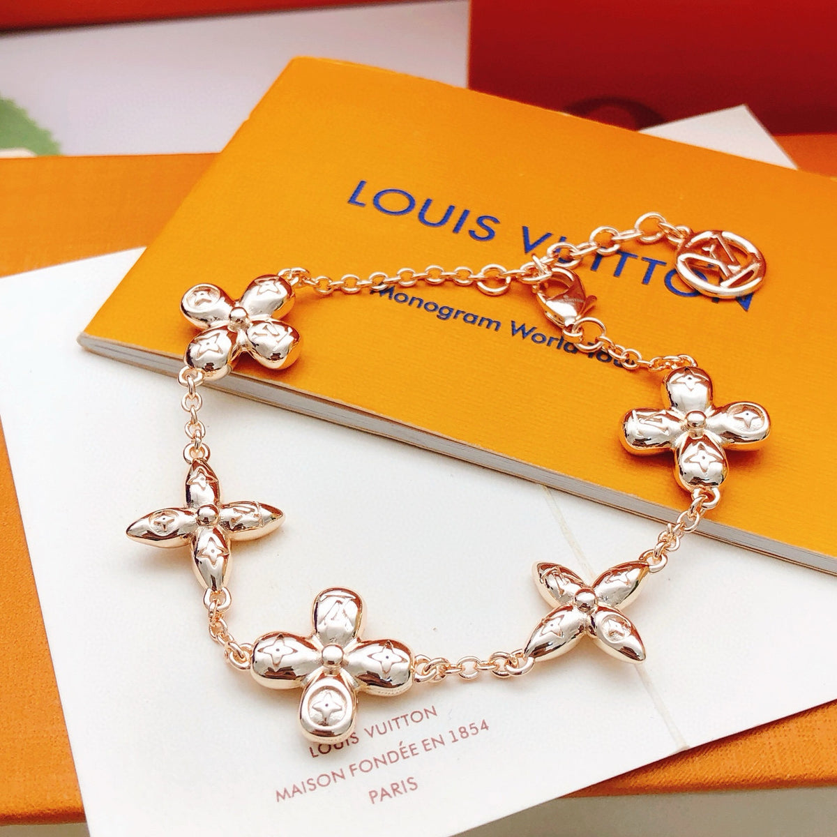 rose gold brass floral Bracelet for women - alternate angle view 3