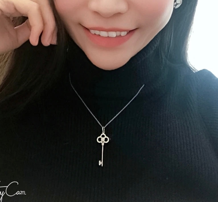 gold 18k gold plate key Necklace for women - alternate angle view 2