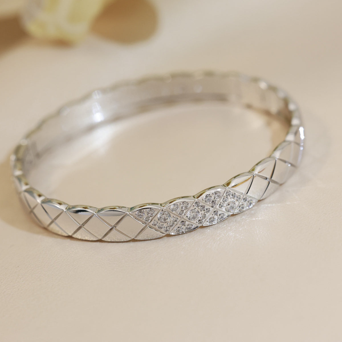 rose gold crystal floral Bangle for women - alternate angle view 5