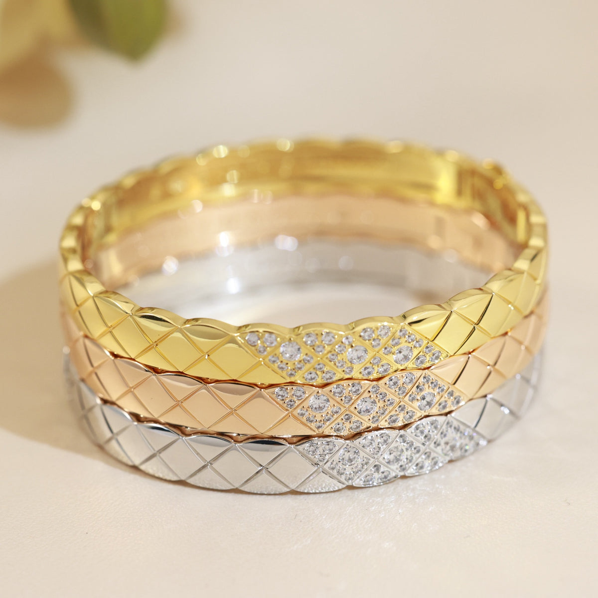 rose gold crystal floral Bangle for women - alternate angle view 4