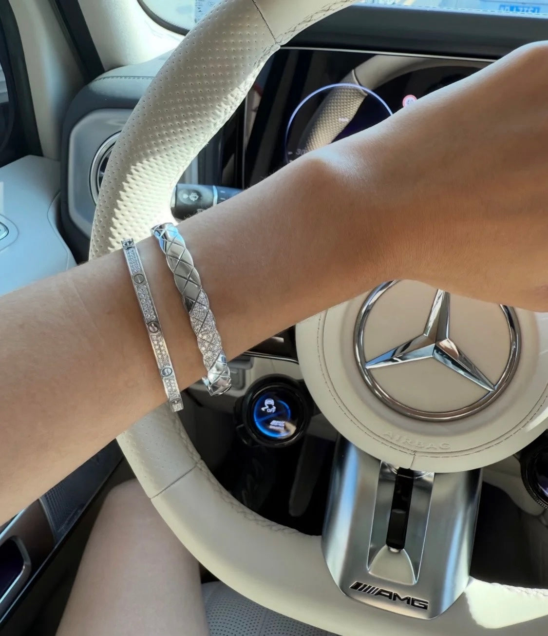 rose gold crystal floral Bangle for women - alternate angle view 2