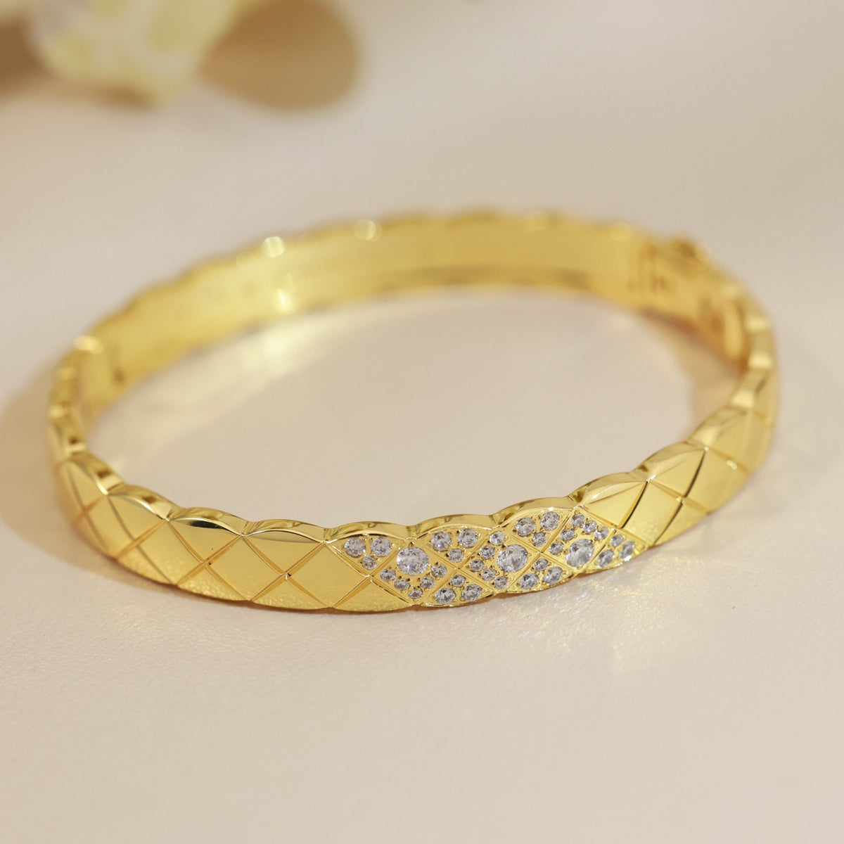 rose gold crystal floral Bangle for women - alternate angle view 6