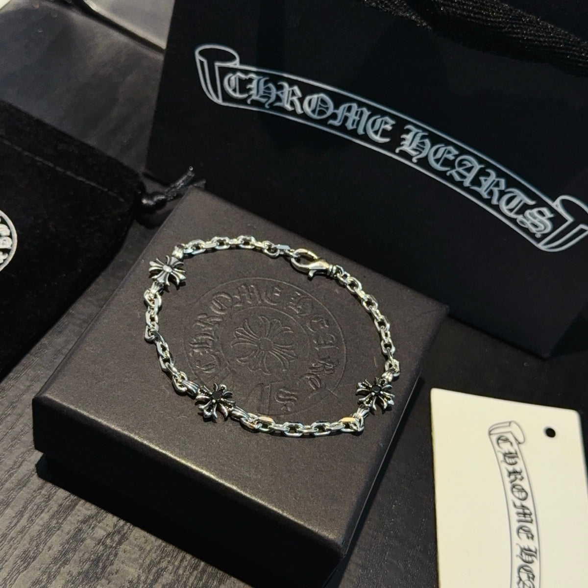 antique crystal cross Bracelet for men - alternate angle view 2