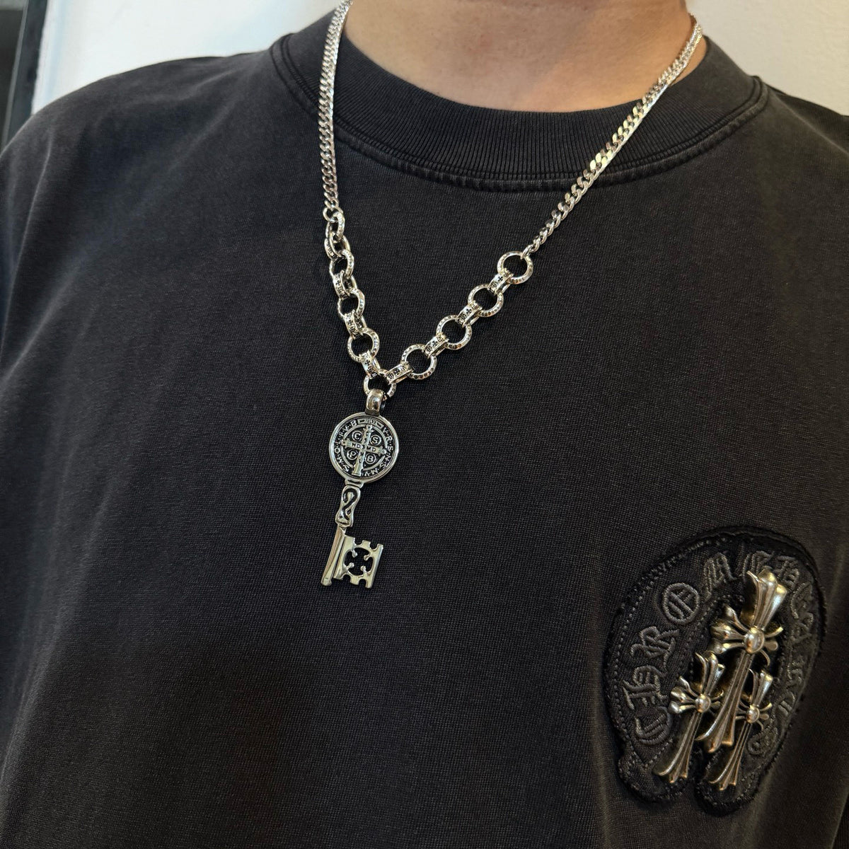 antique cross Pendant for men - alternate angle view 2