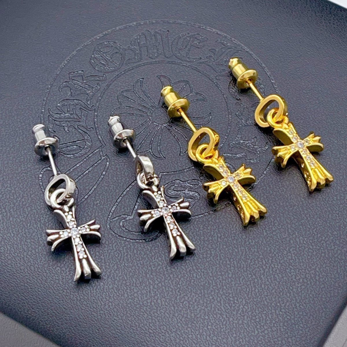 silver brass cross Stud Earrings for women - alternate angle view 6