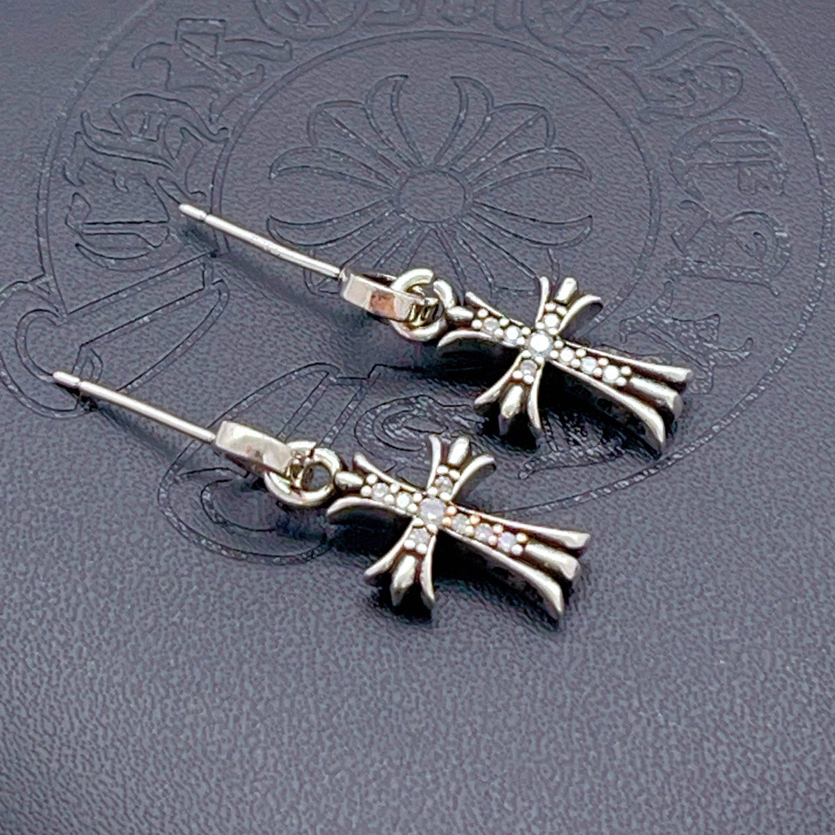 silver brass cross Stud Earrings for women - alternate angle view 3