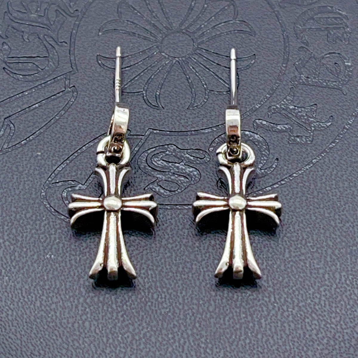 silver brass cross Stud Earrings for women - alternate angle view 2