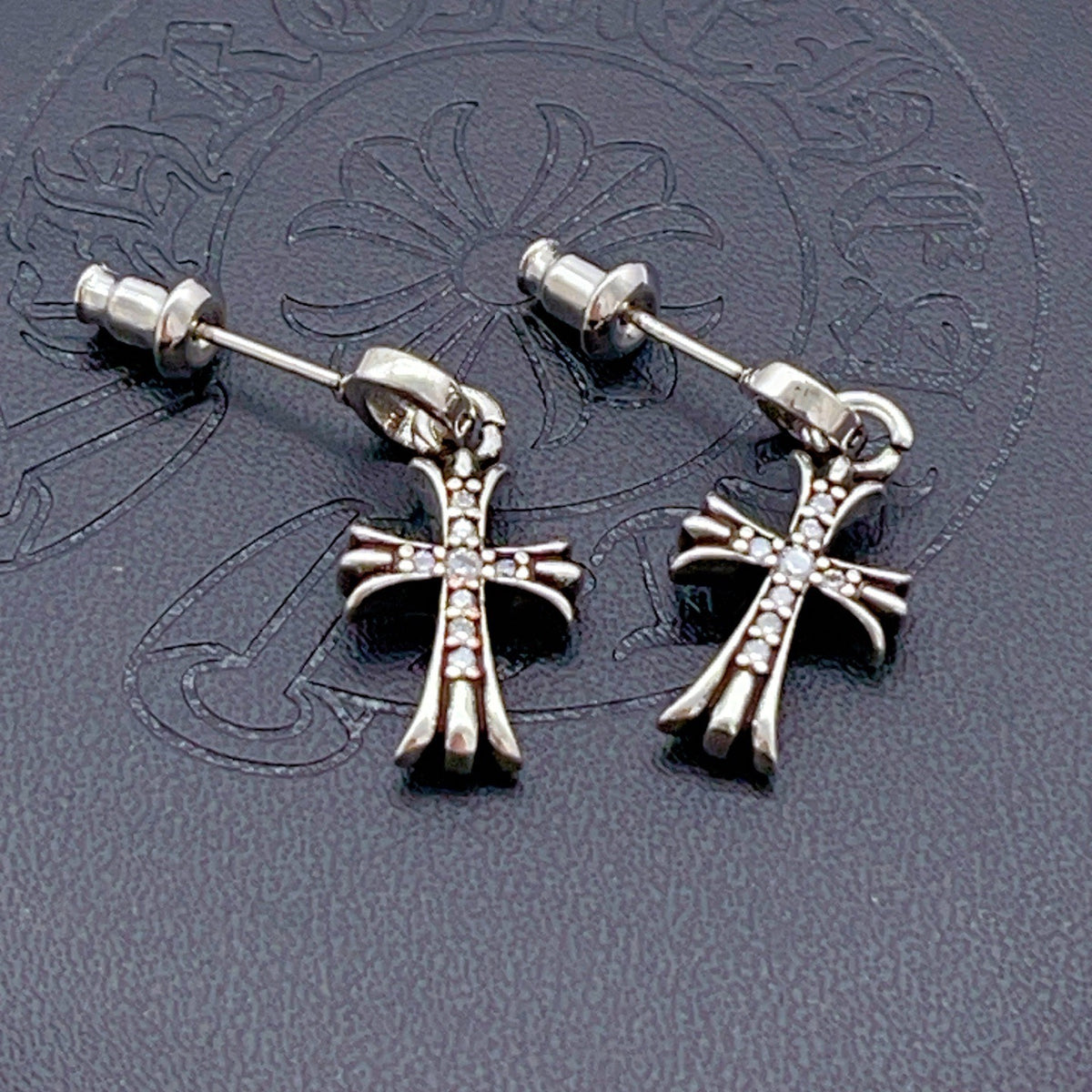 silver brass cross Stud Earrings for women - alternate angle view 4