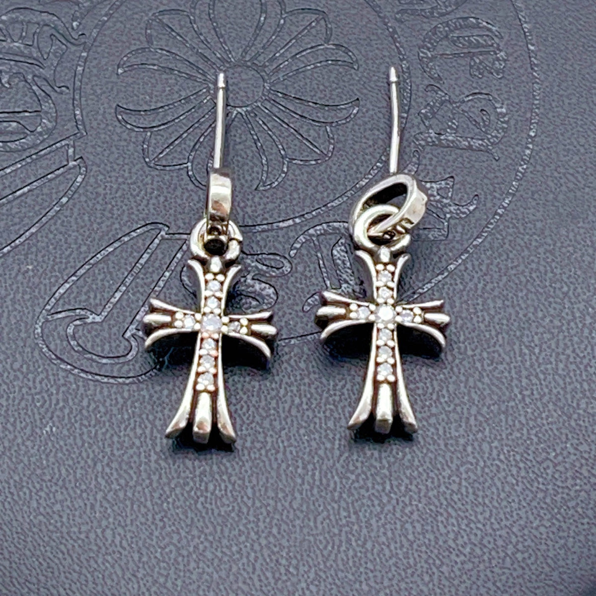 silver brass cross Stud Earrings for women - product detail view