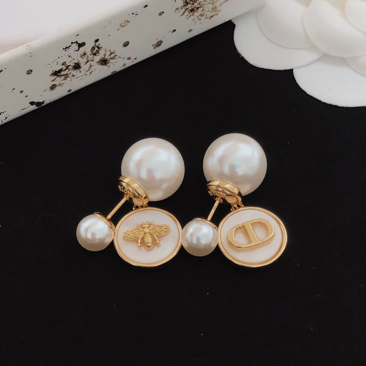 white brass Stud Earrings for women - alternate angle view 4
