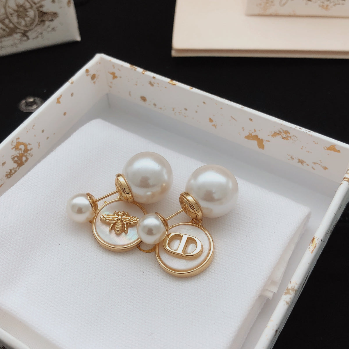 white brass Stud Earrings for women - alternate angle view 5