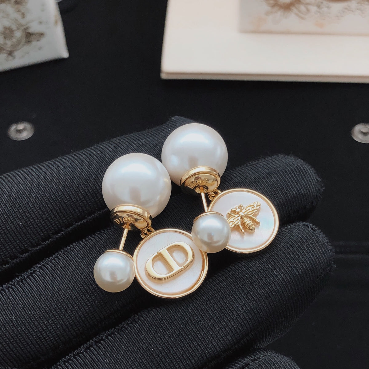 white brass Stud Earrings for women - alternate angle view 3